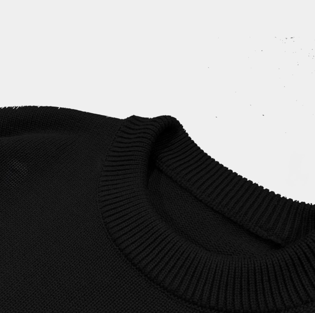 Pull noir en maille Fantasia Crest — Oversized — Dar Deeja