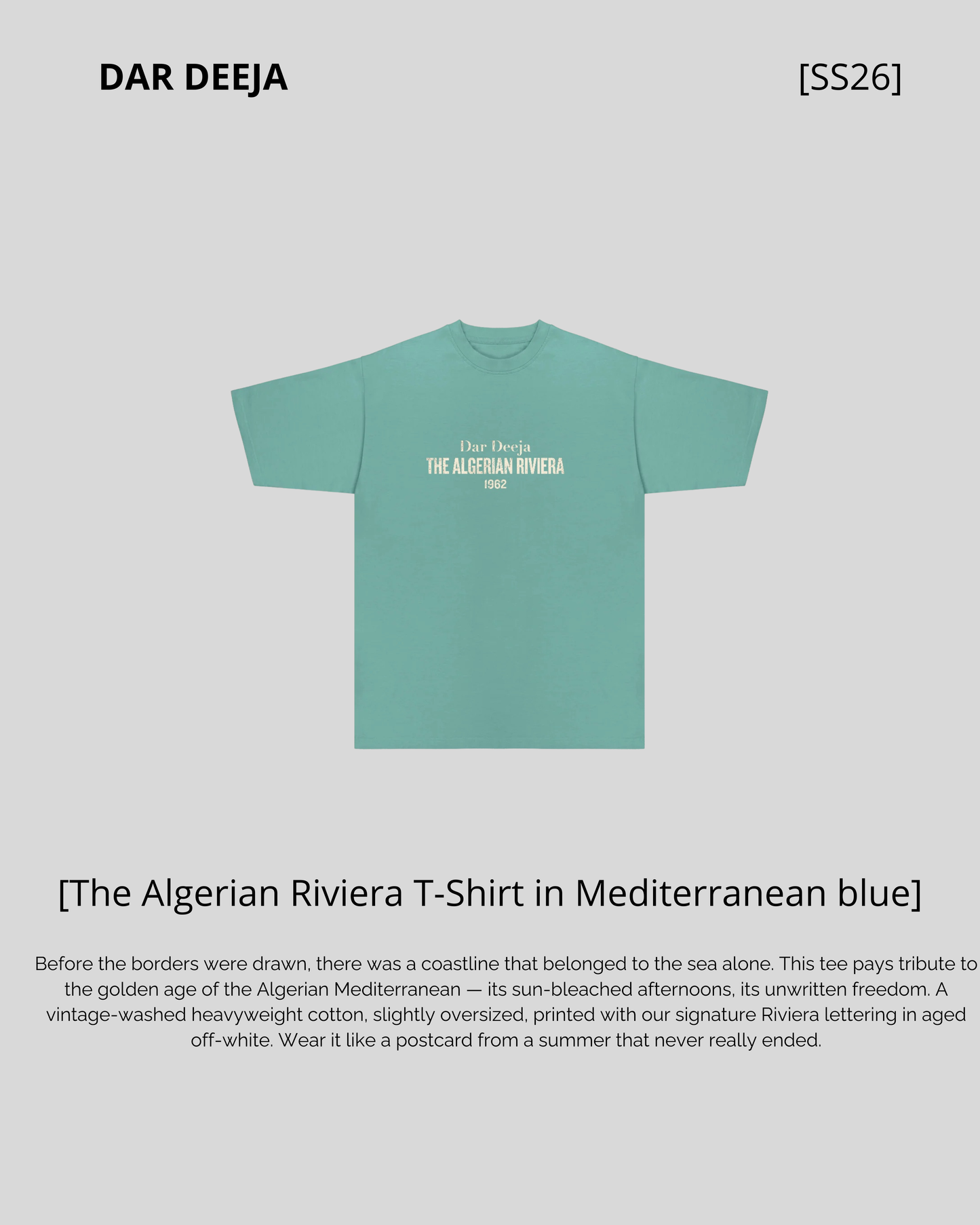 T-Shirt Oversize Mediterranean Blue — The Algerian Riviera 1962 | Dar Deeja