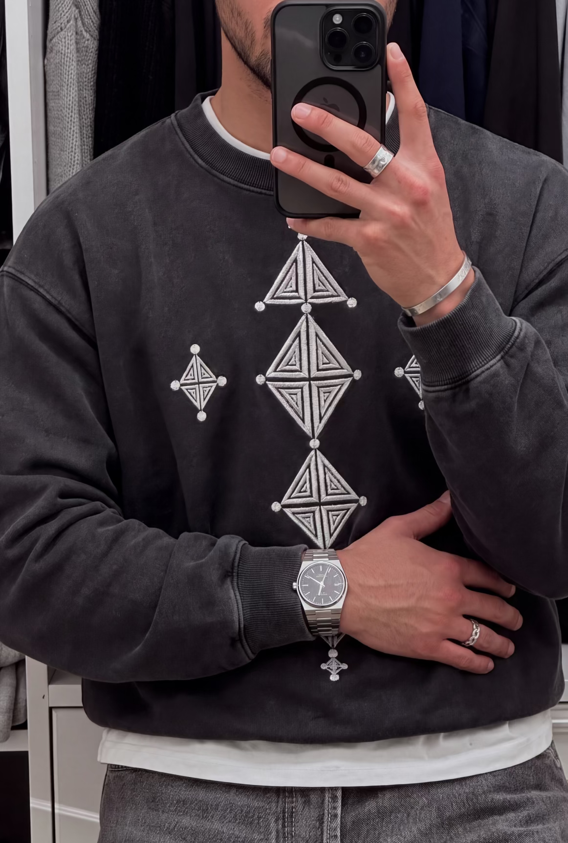 Tiziri embroidered washed black crewneck
