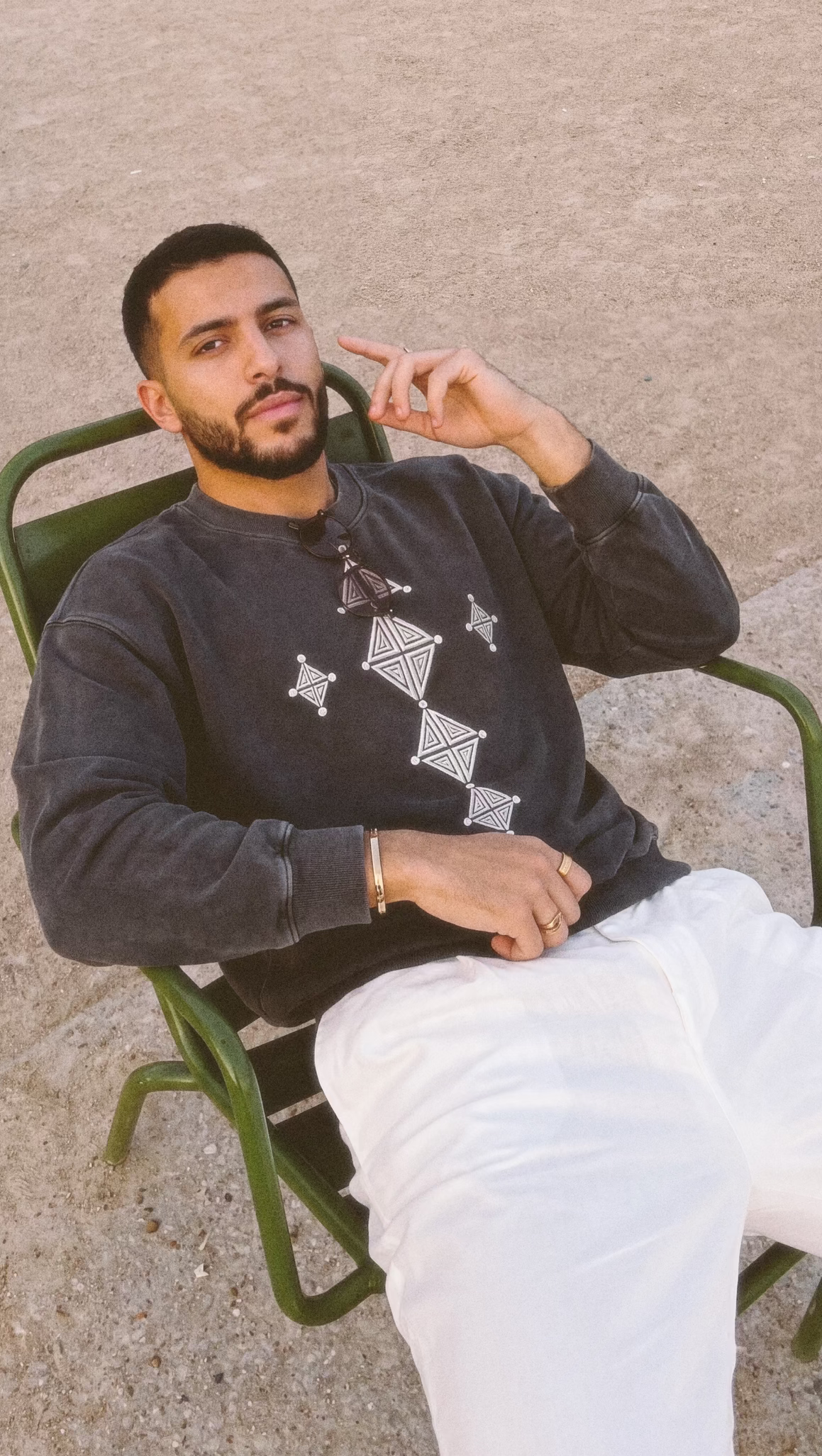 Tiziri embroidered washed black crewneck