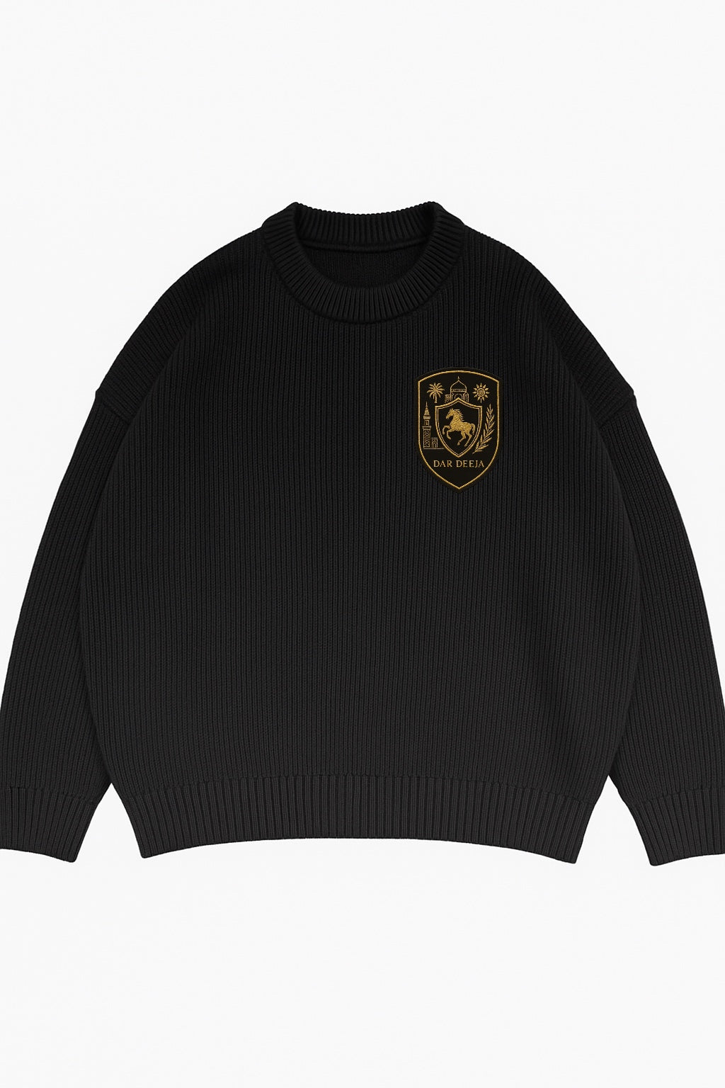 Pull noir en maille Fantasia Crest — Oversized — Dar Deeja